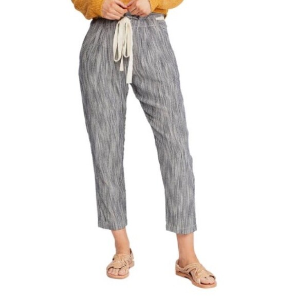 FREE PEOPLE Light At Sunrise High-rise Striped Pants In Indigo Blue 4 - Picture 1 of 9